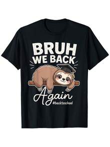 Funny Sloth T-Shirt With The Phrase "Brothers, Here We Are Again" - Unisex And Soft 100% Cotton T-Shirt For Toddlers, Suitable For Men And Women, Can Be Used As A Birthday Gift, For School, Ramadan Or Carnival, Casual T-Shirt With Sloth Print And Round Neck (Machine Washable). - 黑色 - 查看 7