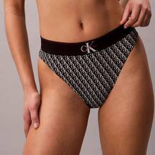 Calvin Klein Graphic Monogram Microfiber Stretch High Waist Bikini QF8705  Thongs For Women Underwear - Mini Stepping Logo Black - View 2