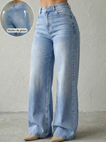Pantalón De Mezclilla Para Mujer Corte Amplio Cintura Alta - Lavado ligero - Ver 1