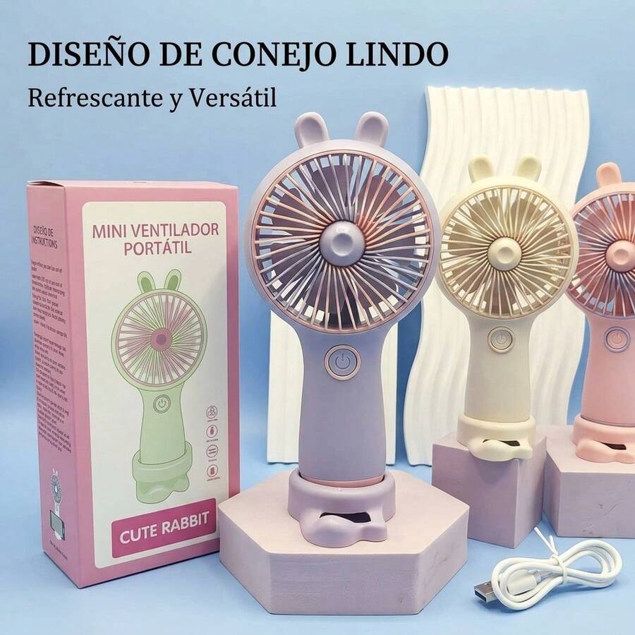 Portable Rabbit Ear Fan With Mobile Phone Holder, Rechargeable Model, Mini Three-Speed Adjustable Table Fan. - 綠色 - 查看 1