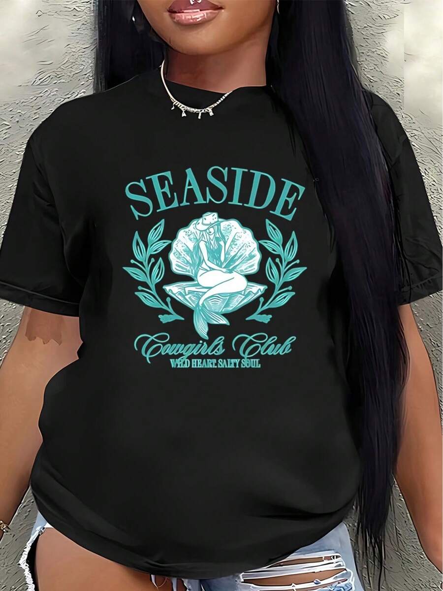 Camiseta ligera y duradera, diseñada para la playa, el camping y el club, perfecta para salidas informales a la playa o actividades al aire libre, con un estampado de rosas azul-verdes y un ajuste cómodo.women's shirts - Negro - Ver 1