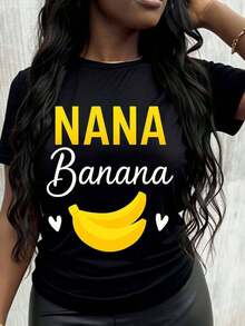 Camiseta Gráfica de Banana GraphicNana para Mujer, Camiseta Divertida con Diseño de Banana, Camiseta Blanca Casual para Mujer, Top de Verano, Idea de Regalo - Negro - Ver 1