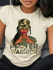 Camiseta Deportiva Casual para Mujer GUERRERA DE ORACIÓN en Verde - Camiseta Elástica de Cuello Redondo, Lavable aáquina y Apta para Todas las Estaciones, Combinada con Sombrero de Cubo de Camuflaje para un Estilo Único y Cómodo. - Blanco - Ver 7