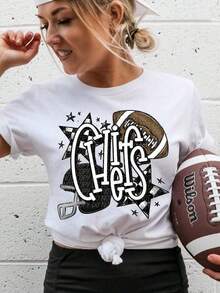 Camiseta Casual C1hiefs Fútbol, Fútbol, SporT1S, Camiseta de Fútbol, S, Dxf Eps 220g, Estampado Estilo Urbano, Estilo Simple, Camiseta de Manga Corta, Transpirable, Agradable para la Piel, Estilo para Parejas, Blusa Versátil para Uso Diario, Ropa para Correr, Top Deportivo para Mujer, Ropa de Entrenamiento para Mujer, Ropa Deportiva para Mujer, 100% Algodón, Duradera. - Blanco - Ver 6