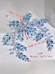 1pc Elegant Rhinestone & Pearl Beaded Handmade Waist Belt, Fashion Accessory For Women Wedding Dress - Mint Blue - View 4
