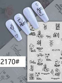 3/6 Sheets 3D Letter Nail Stickers Black White Word Text Nail Decals Self Adhesive English Typography DIY Nail Art Decor - Black and White - View 8