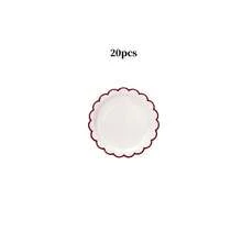 10个/20个/30个装酒红色扇形纸盘，两种尺寸（7英寸和9英寸），白色餐盘，酒红色边缘，优雅花卉图案，适合生日、新娘送礼会、单身派对、节日和各种活动。 - 白底酒紅色邊 - 查看 8