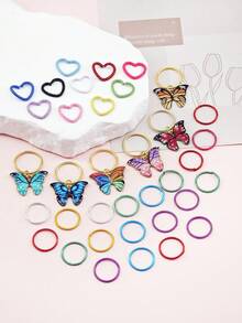 36 Stücke buntes, bohemisches Haarschmuckset - Regenbogen Schmetterling, Kreis & Herz Anhänger auf verstellbaren Metallringen für Dreadlocks und Zöpfe, Sommer Festival Haarschmuck für Mädchen - Gemischte Farbe - Übersicht 5