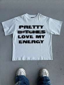 VHUTHK (220 Cotton T-Shirt) For Men, Round Neck, Short Sleeve, Casual, Printed, Y2k Style - 白色 - 查看 1