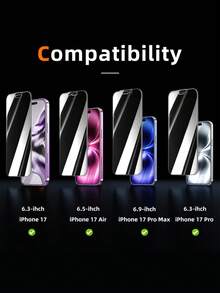1pc - 360° Full Coverage Privacy Tempered Glass Screen Protector For IPhone 17(6.3 Inch). Compatible With IPhone 17 Pro Max, 16, 15, 14, 13, 12 And 11 Pro Max. Provides Excellent Protection, Full Coverage, Scratch Resistant, Bubble-Free. Phone Accessory, Compatible With Phone Case. - Black - View 3