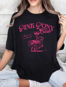 Women's Clothing Oversized Graphic Tees Washed Unisex, Pink Pony Club Extra Large Oversized T-Shirt, Sapphic Lesbian Pride Musical T-Shirt, Y2K 90s Vintage T-Shirt - Soft, Crew Neck, Lightweight And Comfortable For Casual Wear, Women's Tops, White S-3XL, Plus Size Women's T-Shirts - 黑色 - 查看 1