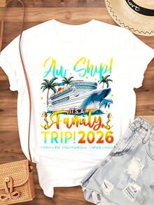 Women's Cotton T-Shirts Ah Ship Its A Family Trip 2026 Making Memories Together Cruise Shirt For Family Vacation, Travel Outfit, Summer Gift For Parents And Children, Basic Women's Blouses - 白色 - 查看 3