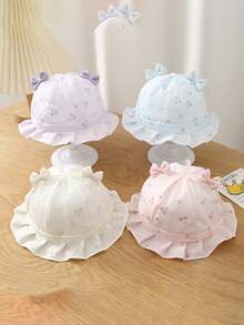 Floral Baby Hat, Infant Bucket Hat, Cute Princess Style Sun Hat For Newborn 0-3 Months - Multicolor - View 5