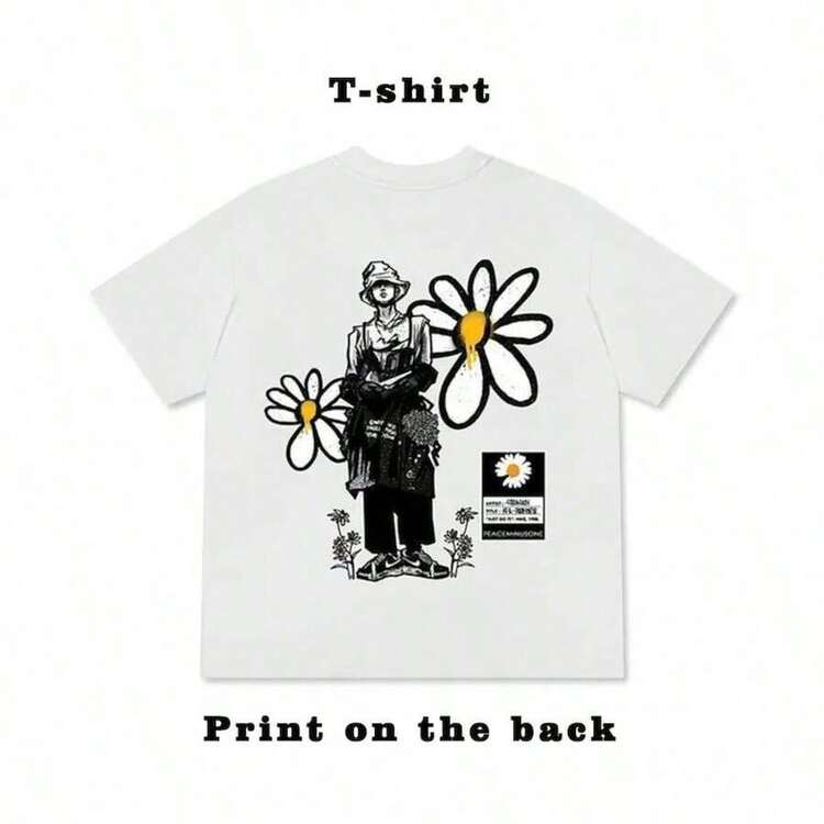 Camiseta con Estampado de Dragon Daisy, Camiseta de Moda Urbana , Camiseta - Blanco - Añade 7