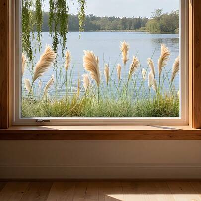 1pc Nature-Inspired Reed Glass Sticker, Self-Adhesive Removable, Decor For Entryway, Balcony, And Windows