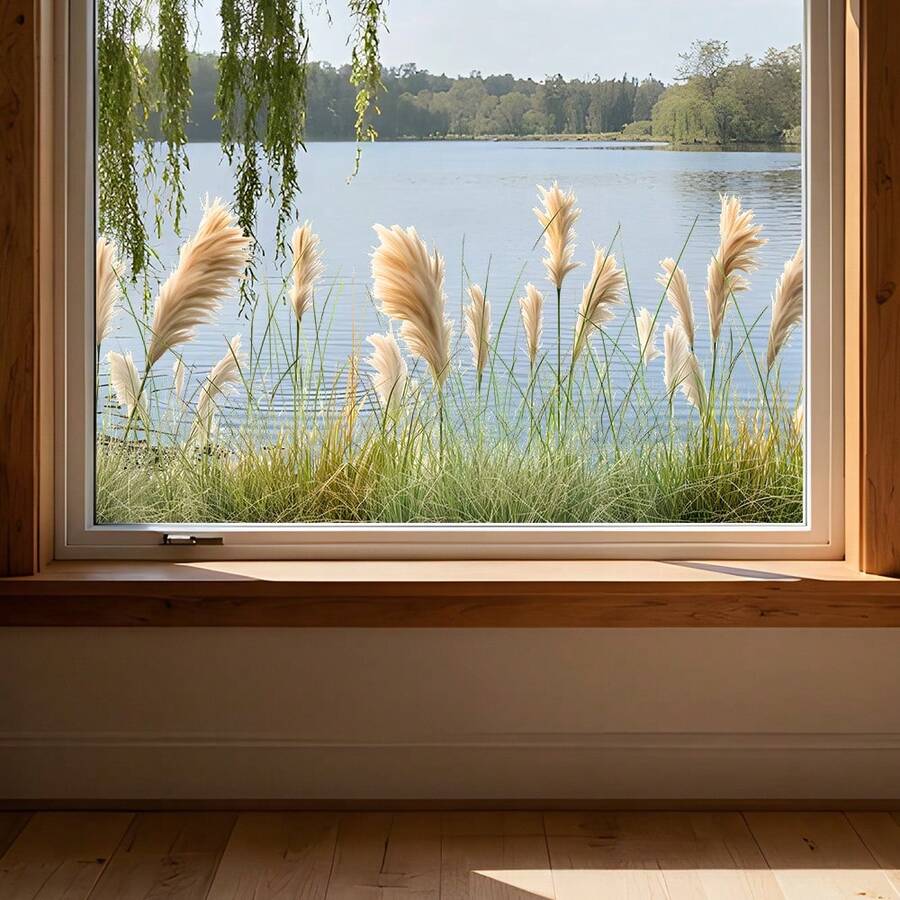 1 pieza Pegatina de vidrio con diseño inspirado en la naturaleza de juncos, autoadhesiva y removible, decoración para entrada, balcón y ventanas - Multicolor - Ver 1