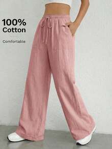 de pierna ancha con cintura de cordón - Rosa vieja - Ver 7
