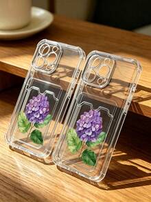 1 unidad Hortensia acuarela floral morada Funda para iPhone 16 E, protección anticaída con airbag reforzado en las cuatro esquinas, tarjetero invisible integrado en la parte trasera, compatible para tarjeta personal, carnet de conducir, tarjeta de acceso y tarjeta de transporte, funda protectora antigolpes portátil con ranura para tarjetas, diseño sencillo y elegante, ideal para uso diario, desplazamientos y viajes - transparente - Ver 5