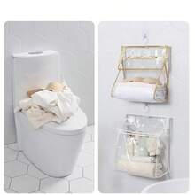 1pc Waterproof Hanging Storage Bag, Bathroom Wall Mounted Clothes Organizer, Shower Phone Toiletry Pouch, Dorm Bathroom Waterproof Hanging Bag For Clean Clothes Storage - Multicolor - View 3