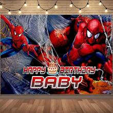 1pc Spider-Man Happy Birthday Backdrop Marvel Superhero Boy Party Decoration Cartoon Photography Background Indoor Holiday Gathering Scene Layout Cake Table Wall Tapestry Anime Fan Birthday Party Props Wall Hanging Decor - Nhiều màu - Xem 5