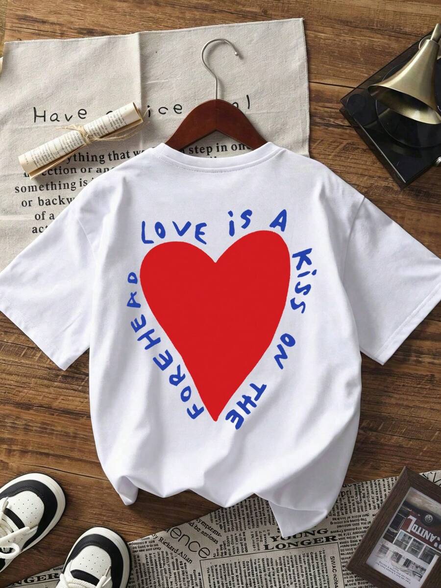 Playeras de Mujer Cuello Redondo Manga Corta, Camiseta con Estampado de Moda Actual, Tops Básicos Casuales - Blanco - Ver 1