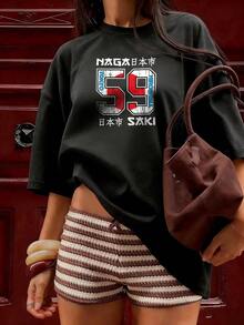Retro Japanese Style Short Sleeve T-Shirt, Fashionable Short Sleeve T-Shirt For Spring And Summer 2026, Made In Mexico, 180 Grams. Cartoon Print, Couple Design, Suitable For Indoor Or Outdoor Wear. Crew Neck, Unisex, Ideal For Office And Leisure. One-Piece Pack. - BK-P631577SLNDXZGY616 - 查看 4