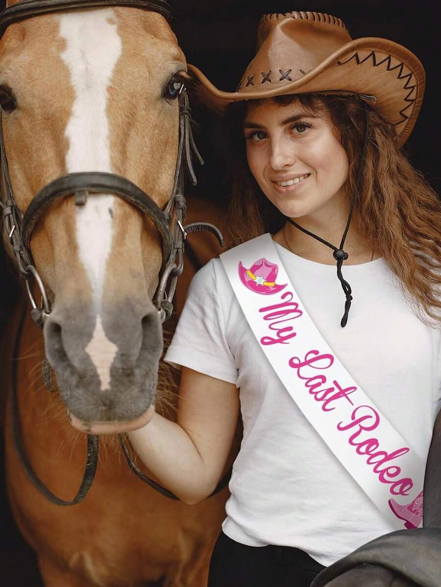 亮粉色「My Last Rodeo」腰帶,白色趣味準新娘腰帶,適合女孩西部牛仔主題婚禮派對裝飾與伴手禮,Nashville 主題慶祝活動適用 - 熱粉紅色 - 查看 1