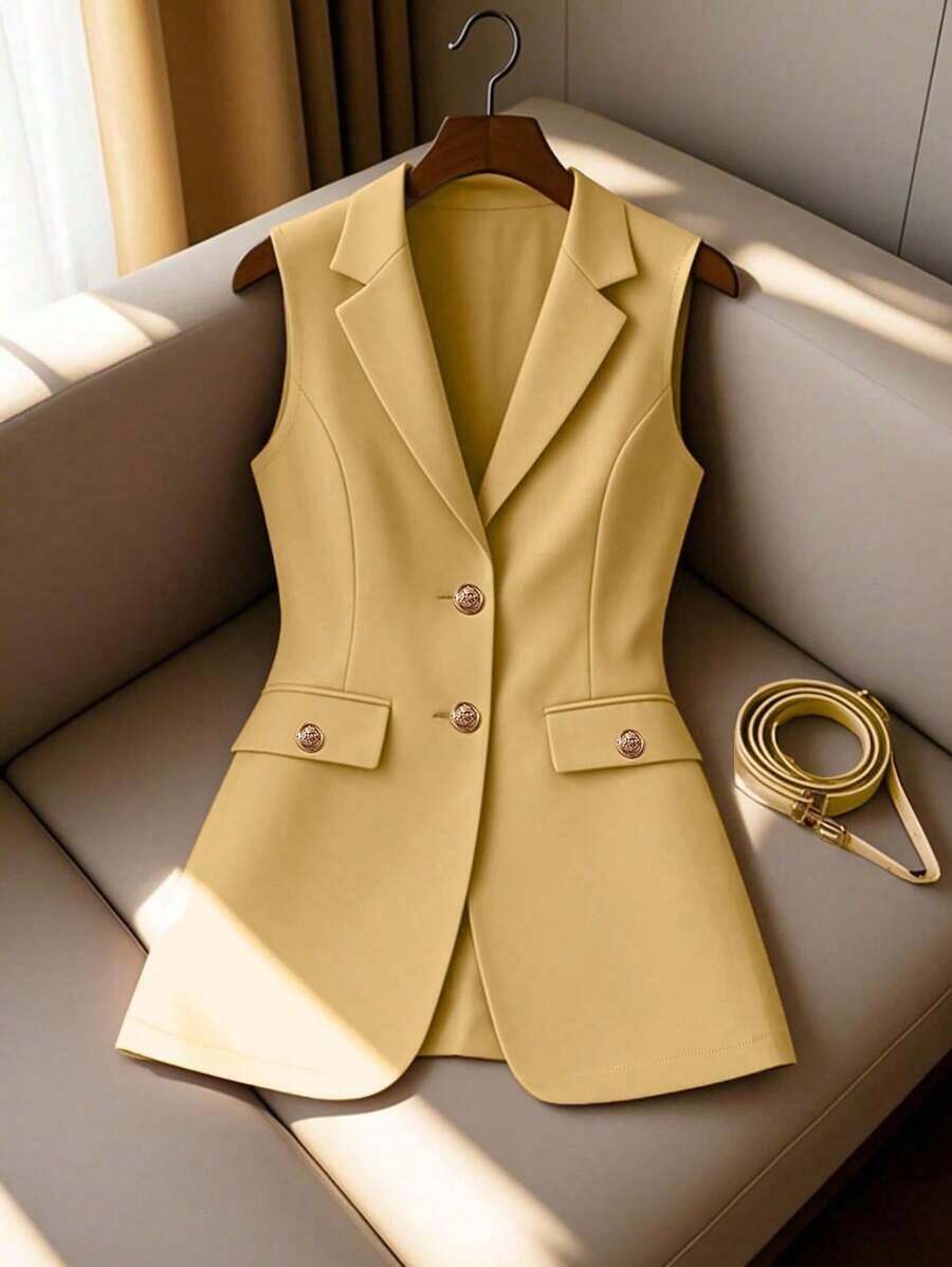 Blazer sin mangas de alta calidad para mujer, profesional para ir al trabajo - Amarillo - Ver 1