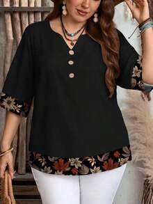 Camisa de mujer casual de cuello con muesca y manga 3/4 con estampado, para verano - Multicolor 4 - Ver 4