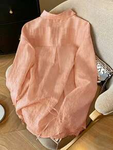 Women's Solid Color Lace Trim Sun Protection Top - Orange - View 2