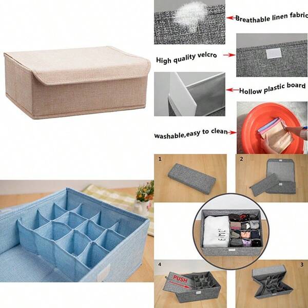 Organizador de cajón plegable, divisor de cajón de ropa interior para calcetines, bragas, sujetadores, corbatas y ropa, divisor de almacenamiento de armario resistente con tapa