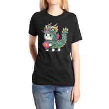 Camiseta de manga corta para mujer, diseño de moda, cómoda y transpirable, con diseño de gato dragón lindo - [Negro] - Ver 6