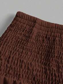 MOD Minimalist A-Line Skirt With Pleats And Drawstring In A Solid Color, For Casual Everyday Wear - Brown - View 3