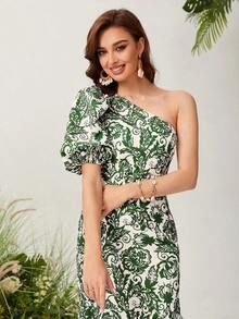 YHHMulvari Vestido con estampado floral de un hombro de manga farol bajo sirenaYHH - Multicolor - Ver 3