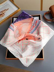 1pc 70*70cm/27.56inch Fashion Scarf, Luxury Floral Print Square Scarf, Women's Neckerchief, Casual Polyester Scarf, Versatile Accessory - Multicolor - View 3