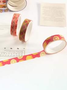 Set de 5 rollos/caja de cinta washi deliciosa con temática de frutas, diseños de estampados de diferentes frutas, cinta decorativa adecuada para hacer diarios DIY, scrapbooks, tarjetas y decoración de cajas de regalo - Multicolor - Ver 8