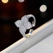 1pc Elegant 4-Petal Flower Zirconia Inlaid Open Ring, Delicate Accessory For Daily And Work Wear - Open Ring - View 8