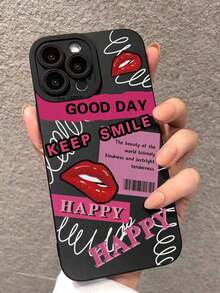 Funda de teléfono con gráfico de letra compatible con iPhone 15/15Pro/15Plus/15Promax - Negro - Ver 2