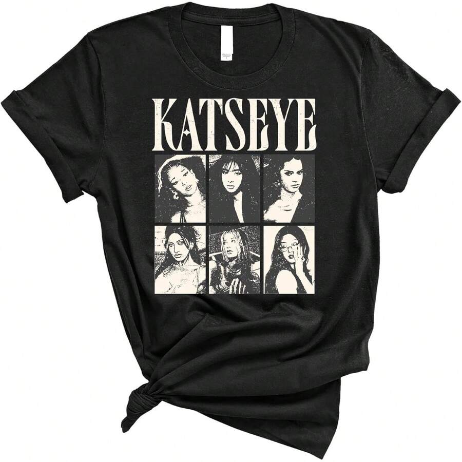 Camiseta estilo collage de fotos vintage, camiseta de estilo callejero casual de cultura pop retro, blusas para mujer, camisetas de mujer, tops de mujer, top, camisetas, unisex. - Negro - Ver 1