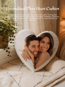 Customized Photo Heart Shaped Throw Pillow - Print Your Romantic Moments, Personalize With Your Favorite Photos Of Actors, Pets, Singers Or Idols, DIY Photo Heart Pillow, Unique Design, Romantic Home Decor | Interesting Design | Decorative Cushion - Upload Picture Customization - View 2