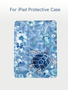 Blue Glass Sea, Sea Turtle, Ocean Element Pattern Tablet Protective Case, Tri-Fold Stand Protective Shell, Compatible With IPad 10.2 Inch, Pro 2021/2020, 9th/10th Gen, (A16) 11 Inch 11th Gen 2025, Galaxy Tab A8 10.5 Inch 2022, Matepad 10.4/Tab, Anti-Drop, With Pen Slot, Support Sleep/Wake, Gift For Kids/Family - Multicolor - View 7