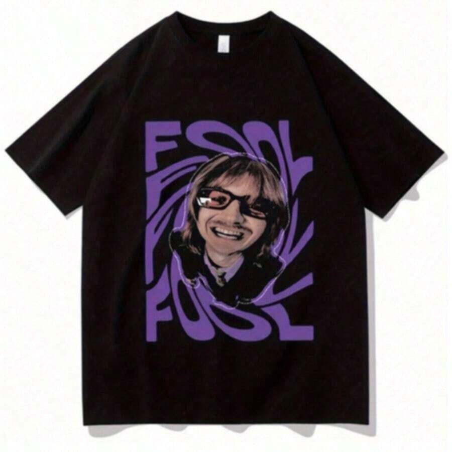 1 Piece DJO Retro 90s T-Shirt - Unisex Black T-Shirt With Purple DJO Graphic Print, Casual Streetwear For All Seasons, 180g 100% Cotton. - 黑色 7 - 查看 1