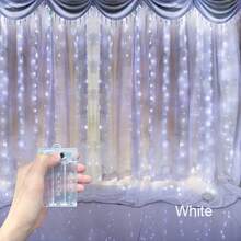 1 pieza Luces de cadena LED para cortina de ventana con 8 modos de iluminación, lámpara de atmósfera alimentada por batería para decoración de fondo de ventana en interiores, boda, fiesta de cumpleaños (Baterías no incluidas) - Lámpara de cortina con caja de pilas AA - Ver 20