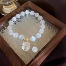 1 chiếc vòng tay nữ thời trang thanh lịch kiểu mèo may mắn, đính hạt, thích hợp để đeo hàng ngày. - trắng - Xem 4