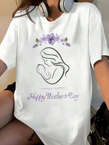 Happy Mothers Day T Shirt With Mother And Baby Design Floral Print For Women Gift For Mom [Suitable For Casual And Sports Activities] - 白色 - 查看 7
