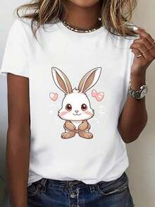 Women's T-Shirt Short Sleeve Blouse With Round Neck And Sister Photo Print For Women - Casual And Sporty T-Shirts Suitable For Wearing, Machine Washable, Comfortable Top With Sister Print. - 白色 - 查看 6