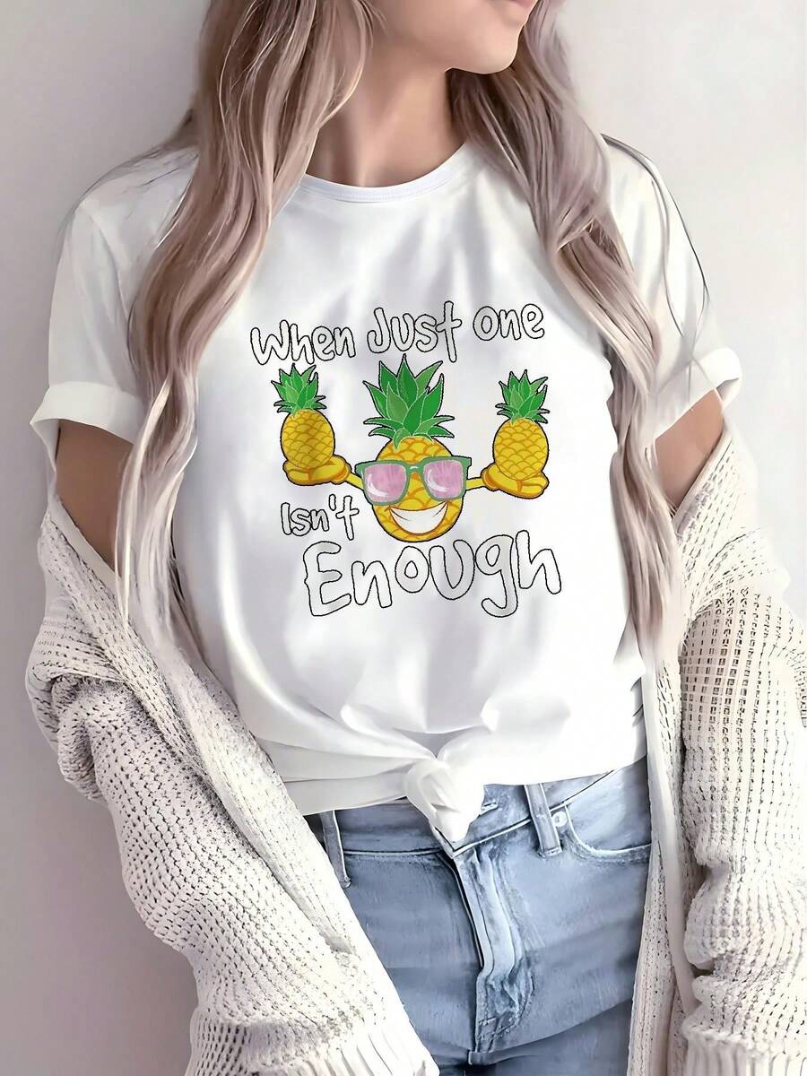 Women's T-Shirt For Spring/Summer. Model M251210 (55), Women's Summer T-Shirt, Round Neck, Suitable For Spring, Summer And Autumn - Casual And Fashionable Women's Clothing In Standard Size B1. Create Everyday Looks That Make You Look Slimmer. - 白色 - 查看 1