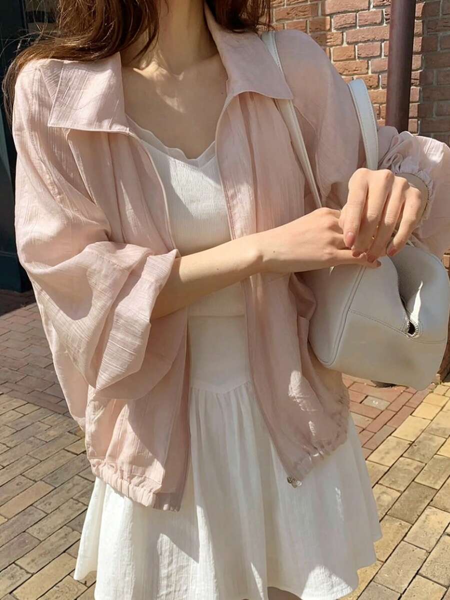 韓式百搭防曬襯衫 夏季款 - 珊瑚粉 - 查看 1
