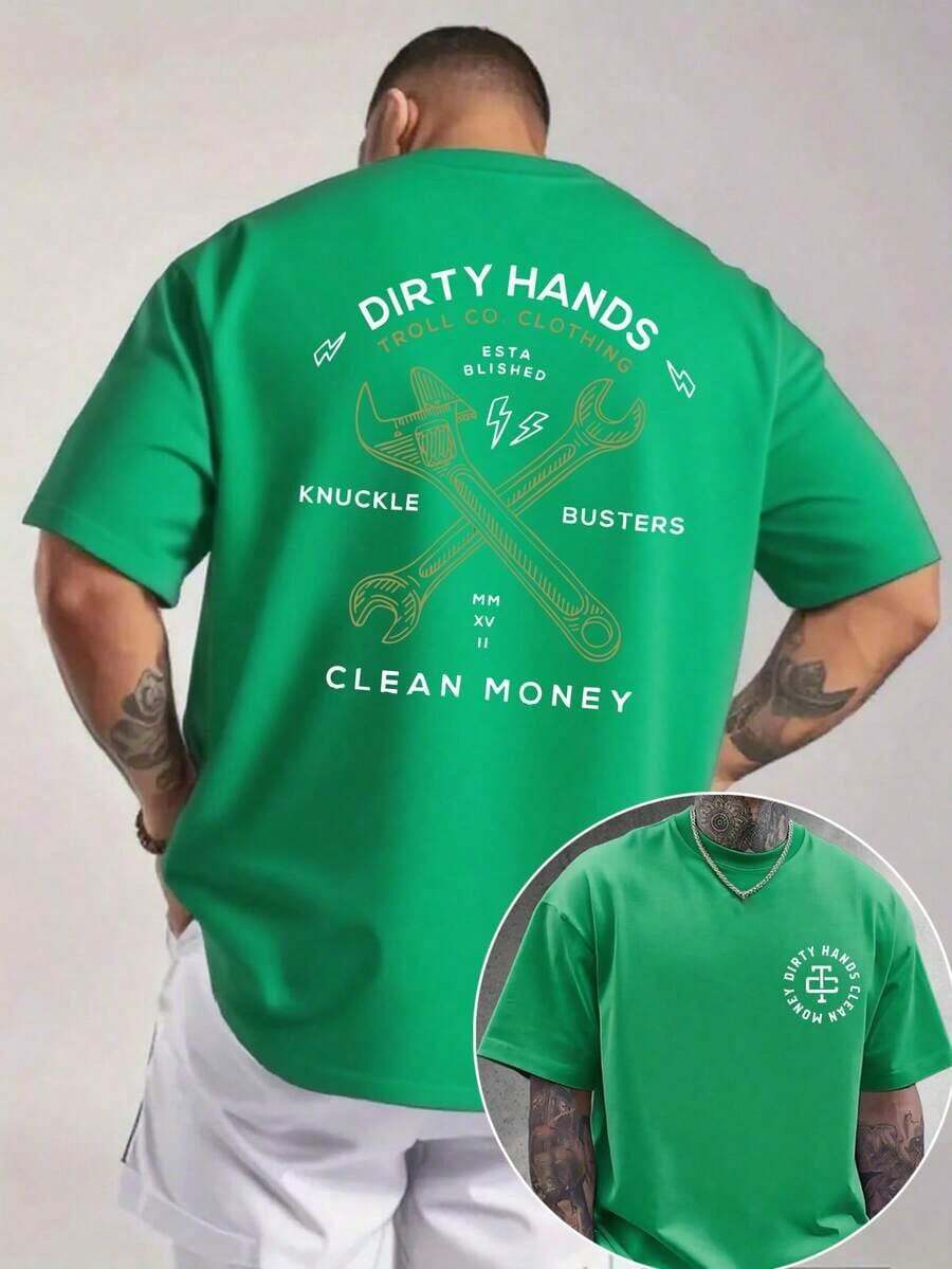 Cute Unisex Premium Casual T-Shirts, Men's Graphic Tee, Dirty Hands Clean ❤️ Money Daily Wear 100% Cotton Unisex Gift Idea For Him Or Her Urban Fashion Top - 綠色 - 查看 1
