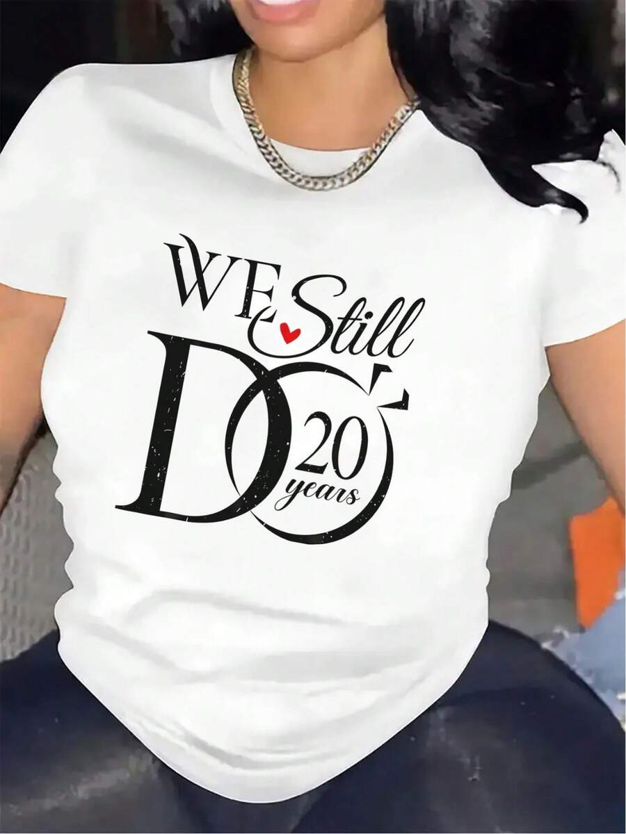 Mexican T-Shirt For Anniversary Celebrations | Durable And Lightweight, Perfect For Special Events, Comfortable Fit, Ideal Gift For Couples Marking 20 Years Together, Crew Neck, Medium Stretch Fabric, Print Pattern Summer Fashion Cotton T-Shirt - 白色 - 查看 1